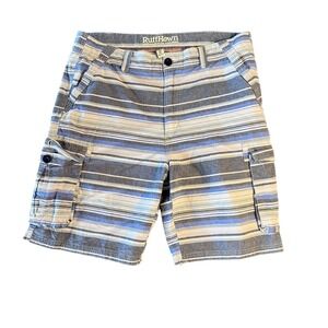RuffHewn Mens Blue Striped Cotton Cargo Shorts Size 40 Horizontal Stripe Casual